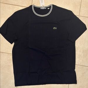 Lacoste Men's Navy Blue T-Shirt with White Trim